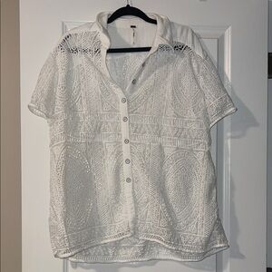 Zara White Lace Button-Down Shirt
